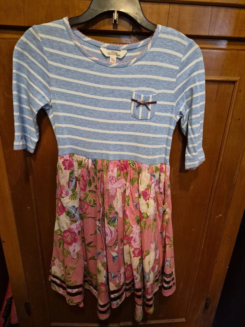 Matilda Jane Blue & Pink Floral Stripe Mix Dress
